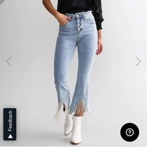 Buckle Rhinestone fringe jeans